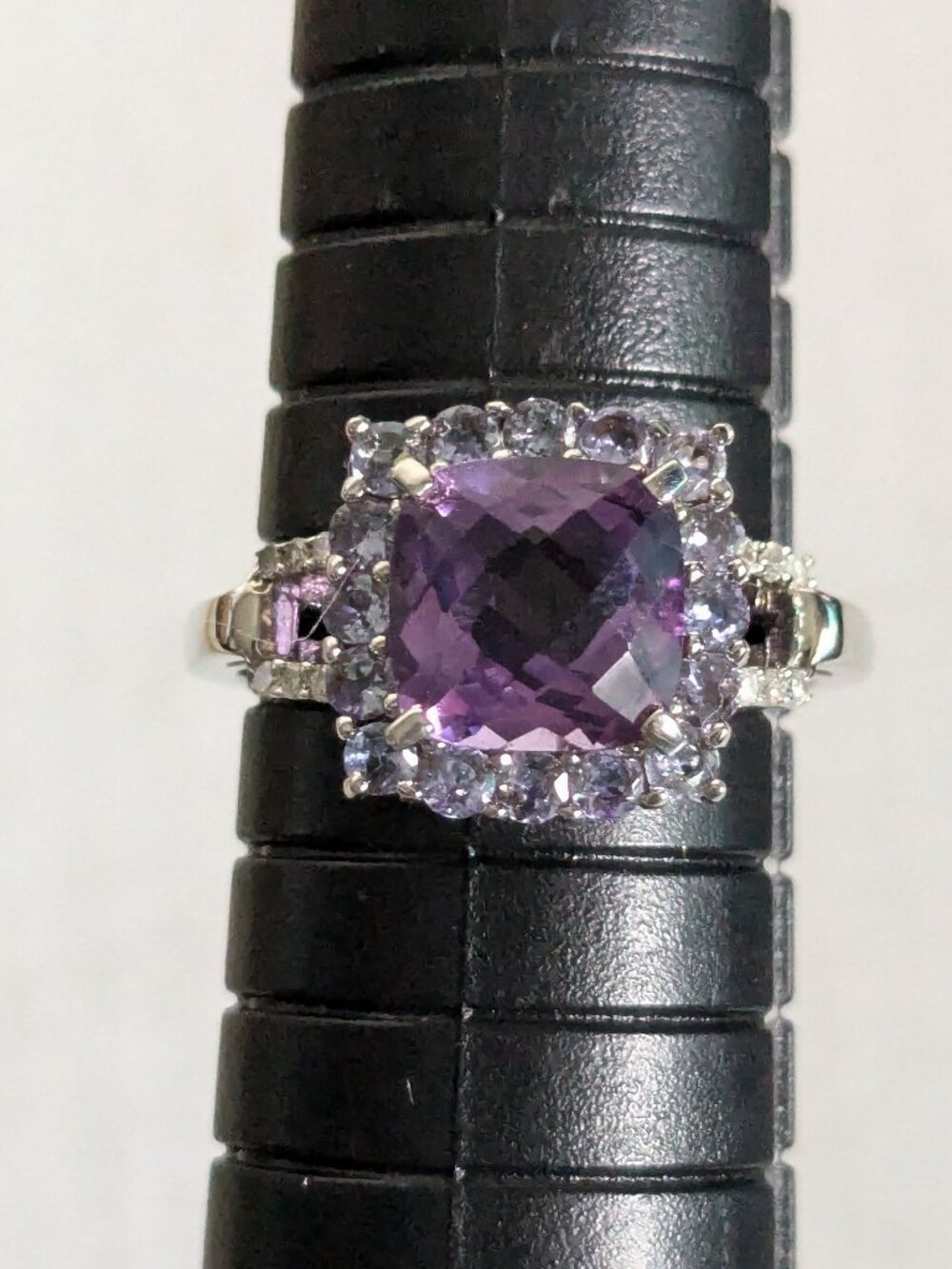 925 CN Sterling Silver Faceted Amethyst, Tanzanite Clear Stone Ring Size 7.75